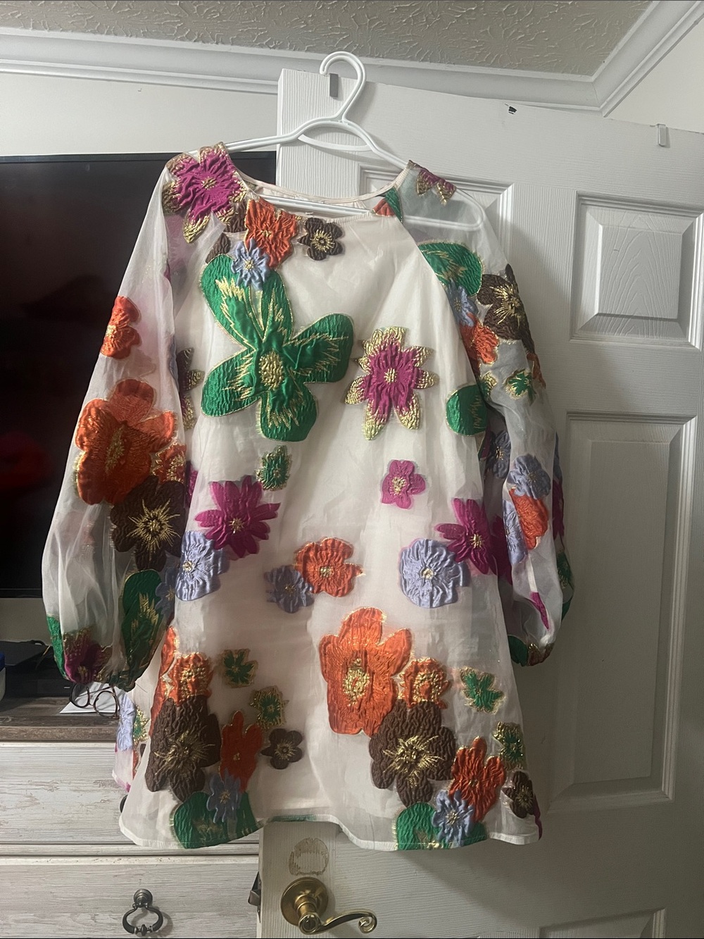 Girls Floral Embroidered Ivory Party Dress